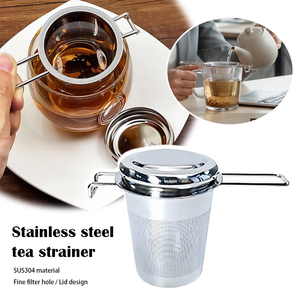 Nettle Leaf Tea - 1pc ルーズリーフティーインフューザーステンレス鋼ダブルハンドル蓋付きファインメッシュコーヒーフィルターハンギングカップ漏れ防止ストレーナー ‌