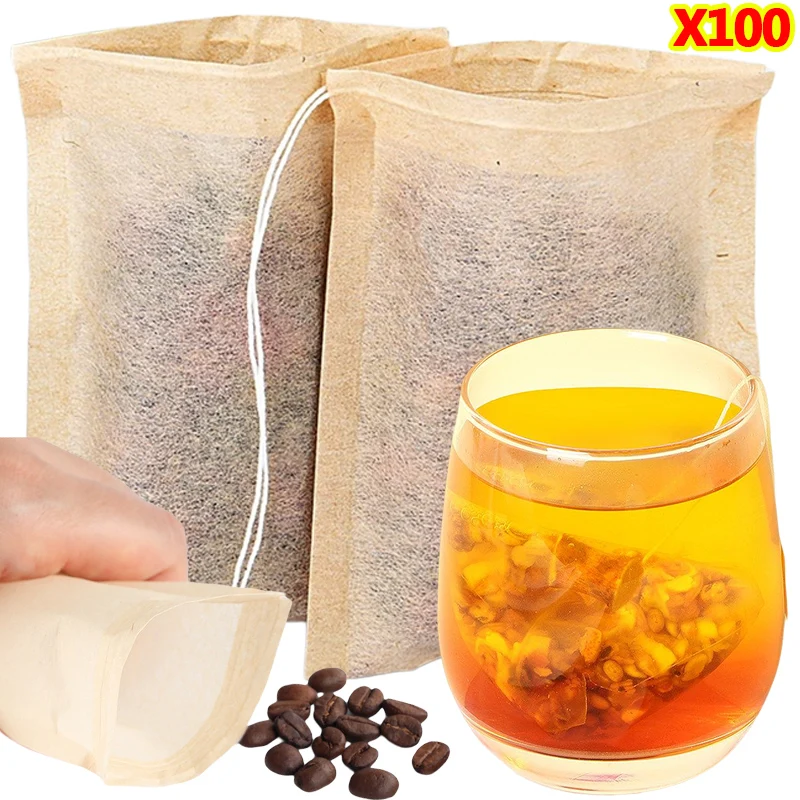 Nettle Leaf Tea - 100 個ティーバッグ巾着フィルター付き空のティーバッグコーヒー豆葉茶粉末漢方薬生分解性紙袋