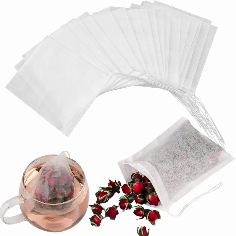 Herbal Tea For Wellness - 100 個使い捨てティーバッグ不織布ティーフィルターバッグスパイスティー用ドローストリングフィルター紙ハーブルースティー用